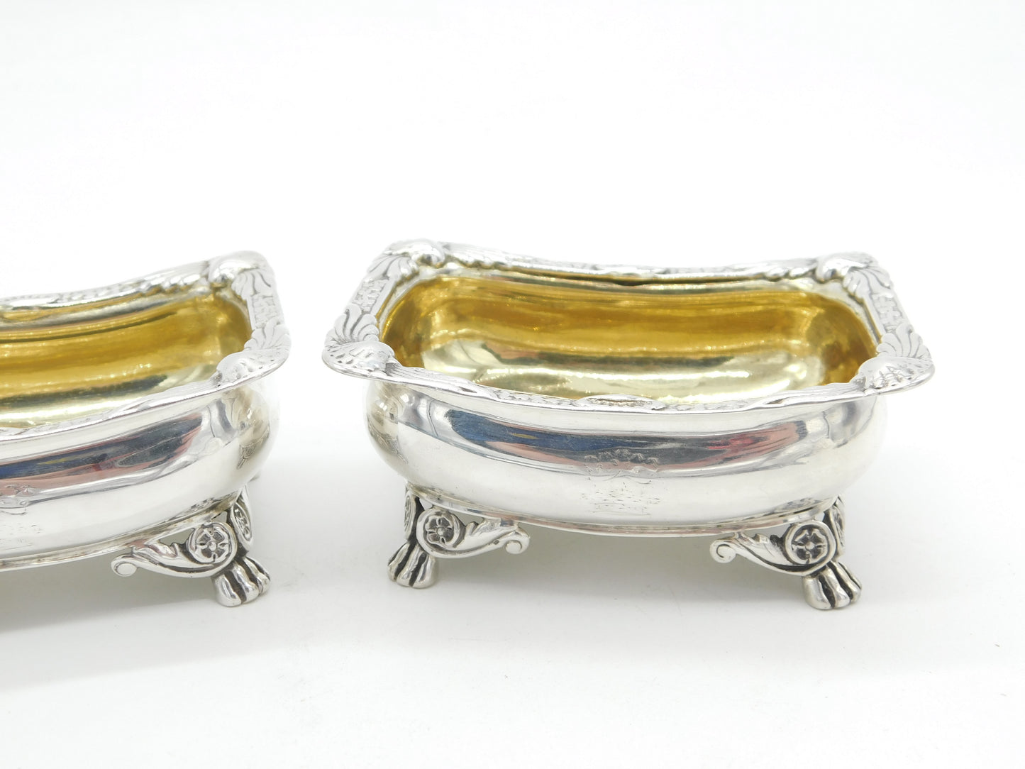George III Pair of Sterling Silver Paw Foot Salt Cellars Antique 1810 London