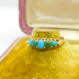 Victorian 18ct Gold & Five-Stone Turquoise Boat Ring 1871 Birmingham Antique