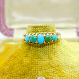 Victorian 18ct Gold & Five-Stone Turquoise Boat Ring 1871 Birmingham Antique