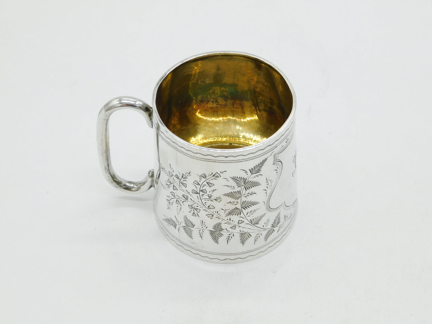 Edwardian Sterling Silver Floral 'K' Initial Christening Mug Antique 1908 Birmingham