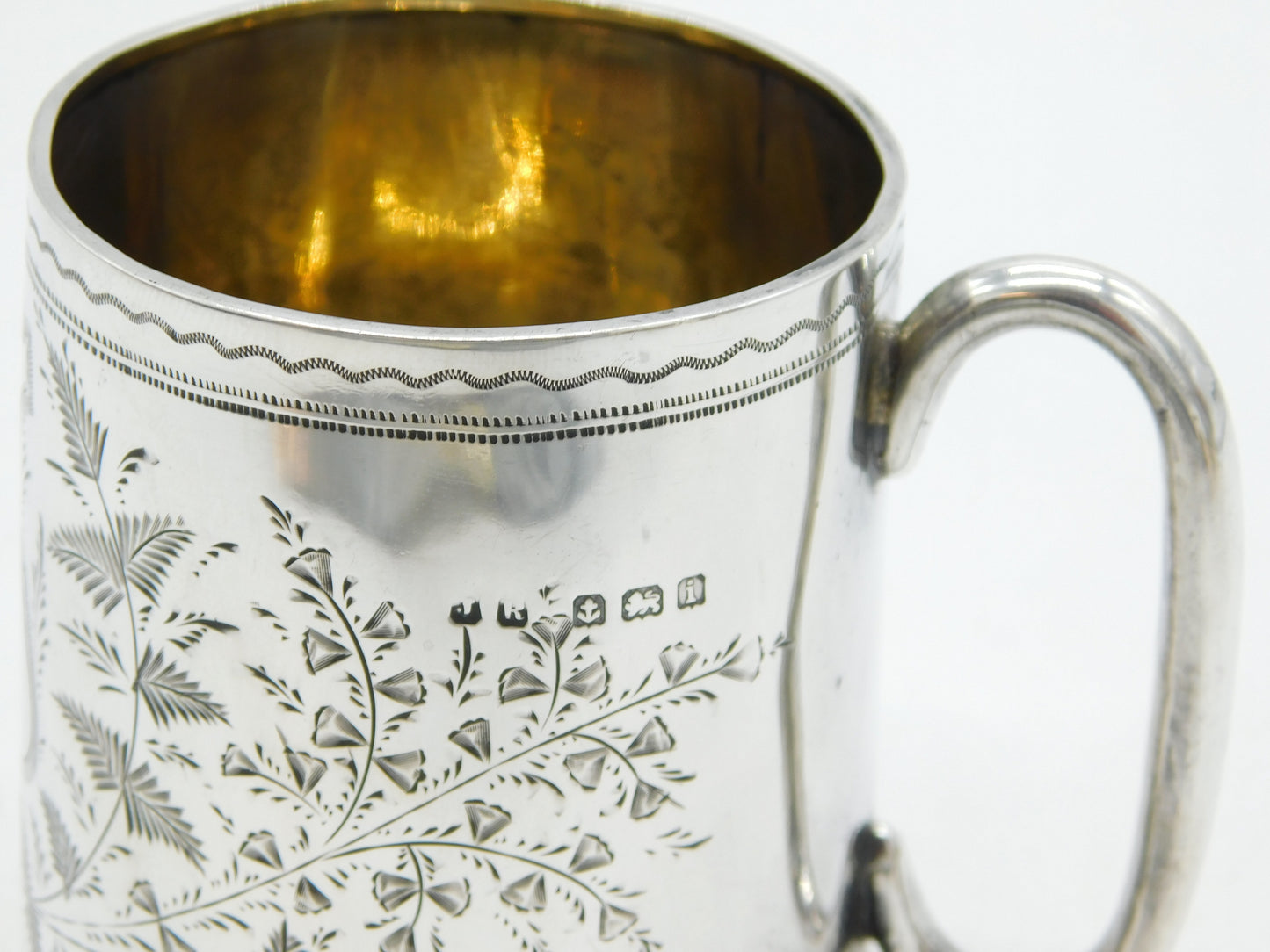 Edwardian Sterling Silver Floral 'K' Initial Christening Mug Antique 1908 Birmingham