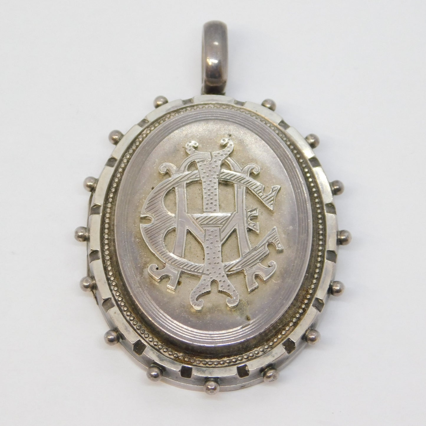 Victorian Sterling Silver Monogram Sweetheart Locket Pendant Antique c1880