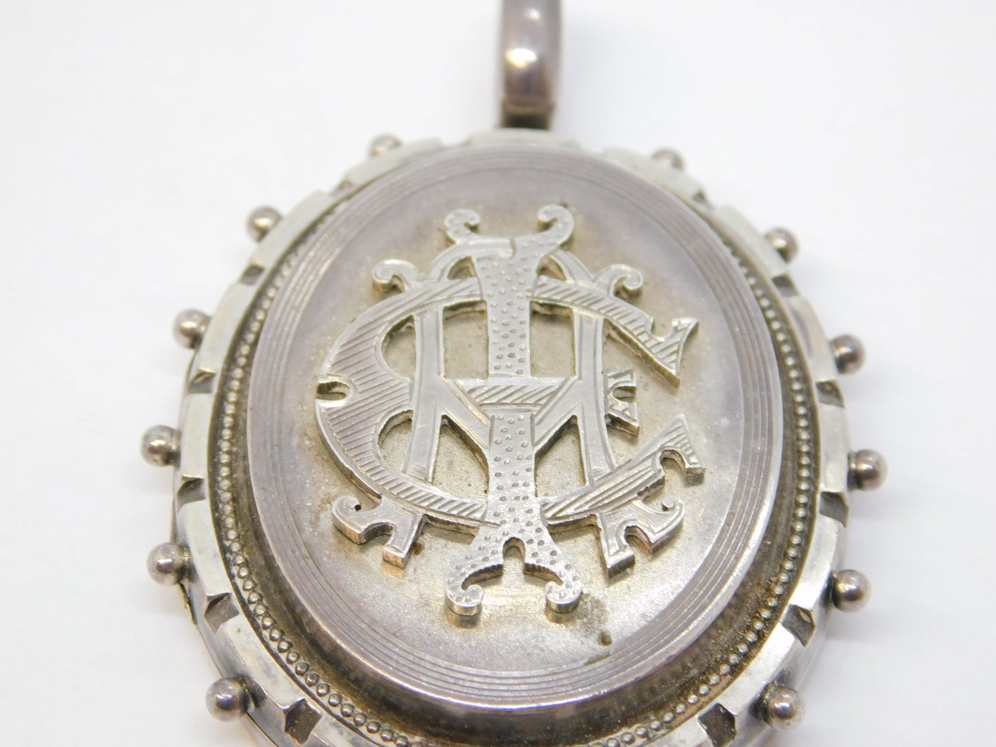 Victorian Sterling Silver Monogram Sweetheart Locket Pendant Antique c1880