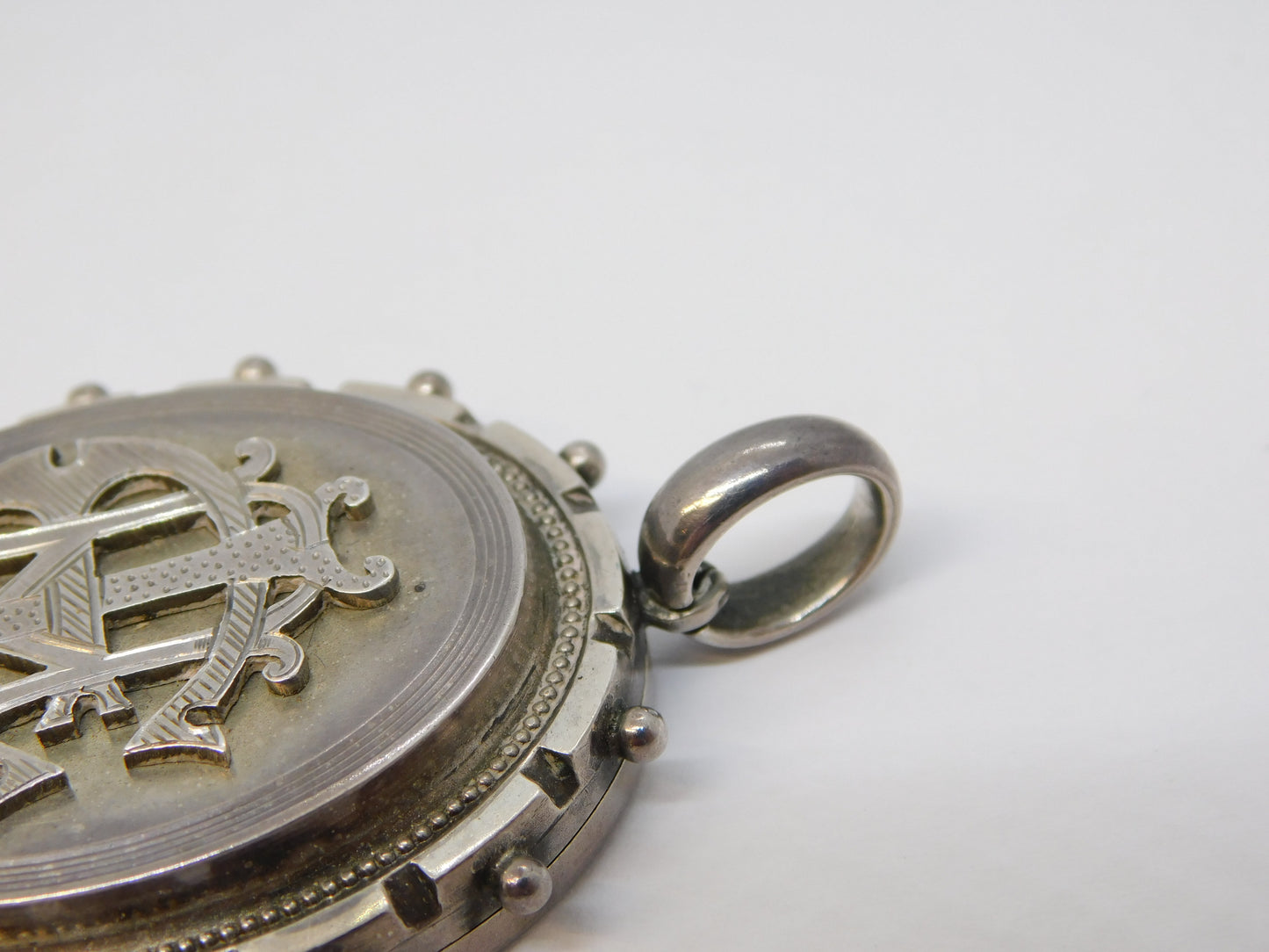 Victorian Sterling Silver Monogram Sweetheart Locket Pendant Antique c1880