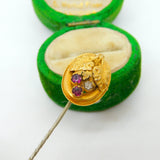 Victorian 18ct Gold Garnet & Diamond Etruscan Style Stick Pin Antique c1860