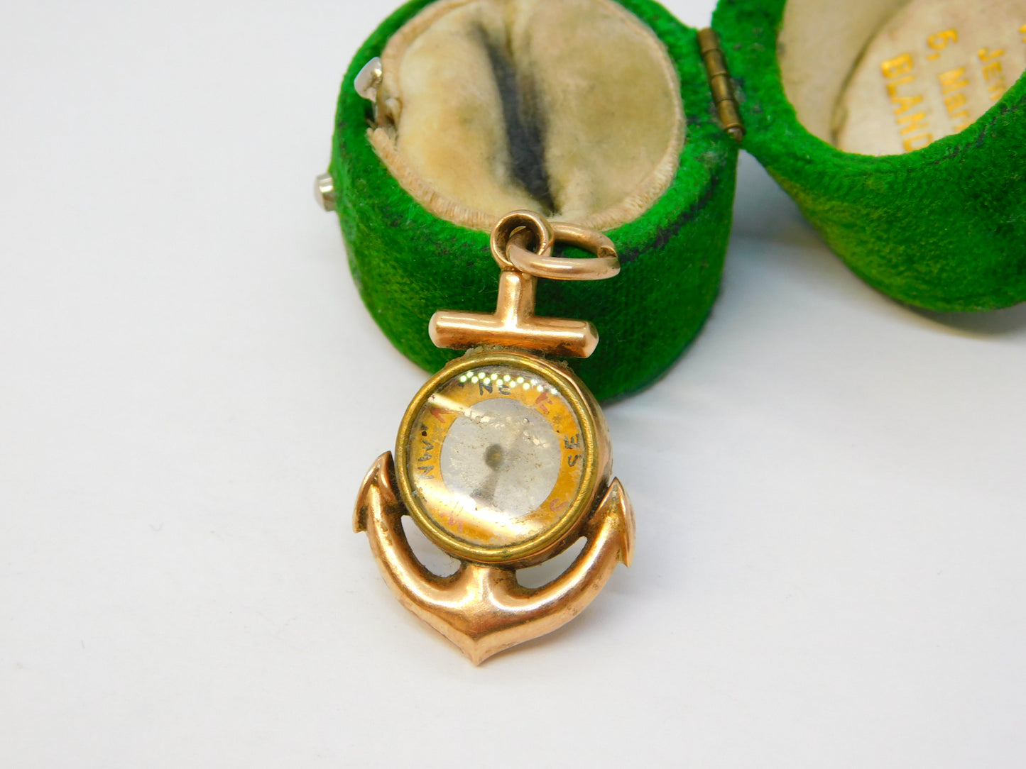 Victorian 9ct Gold Anchor of Hope Compass Set Sweetheart Pendant Antique c1890