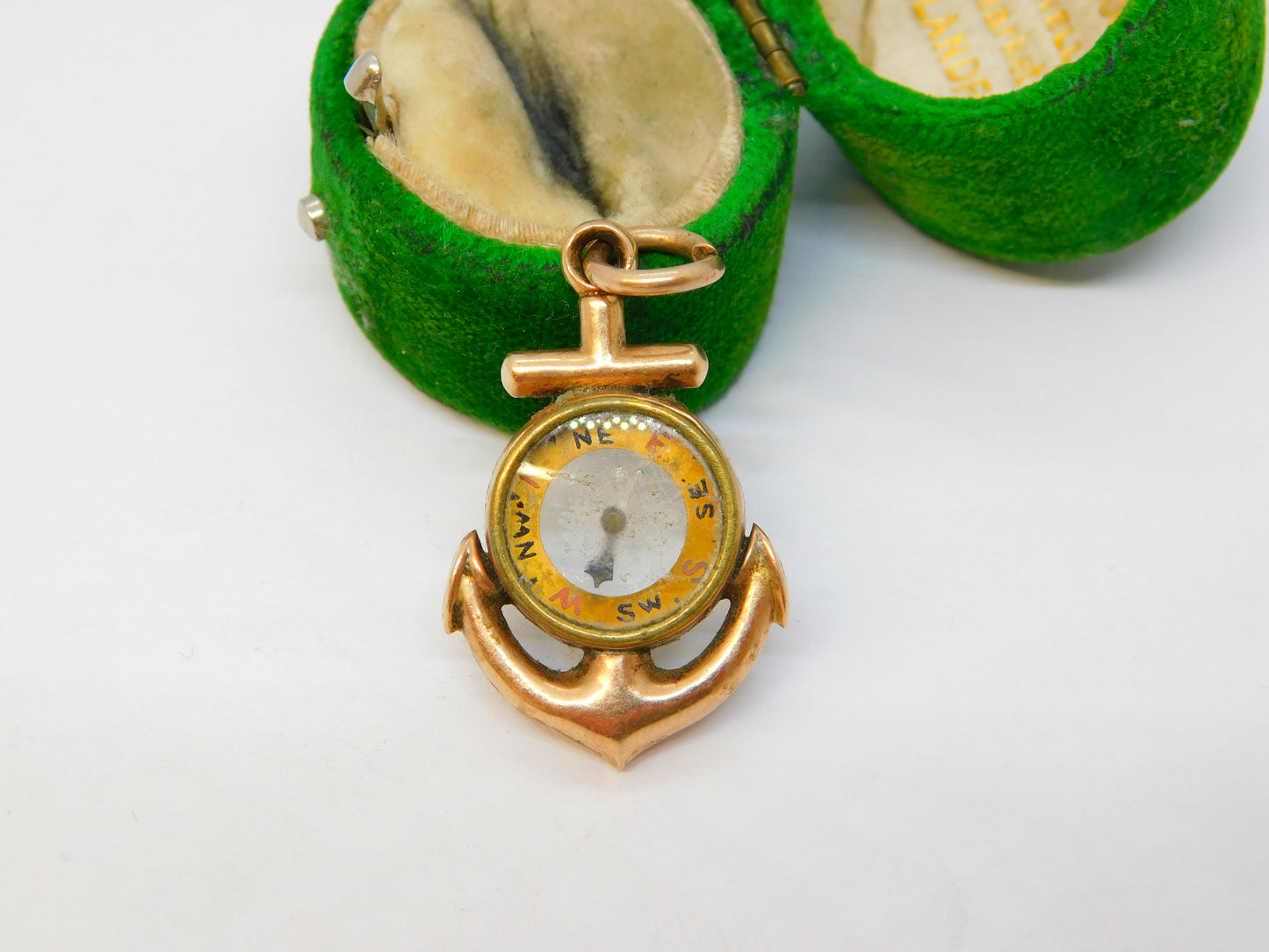 Victorian 9ct Gold Anchor of Hope Compass Set Sweetheart Pendant Antique c1890