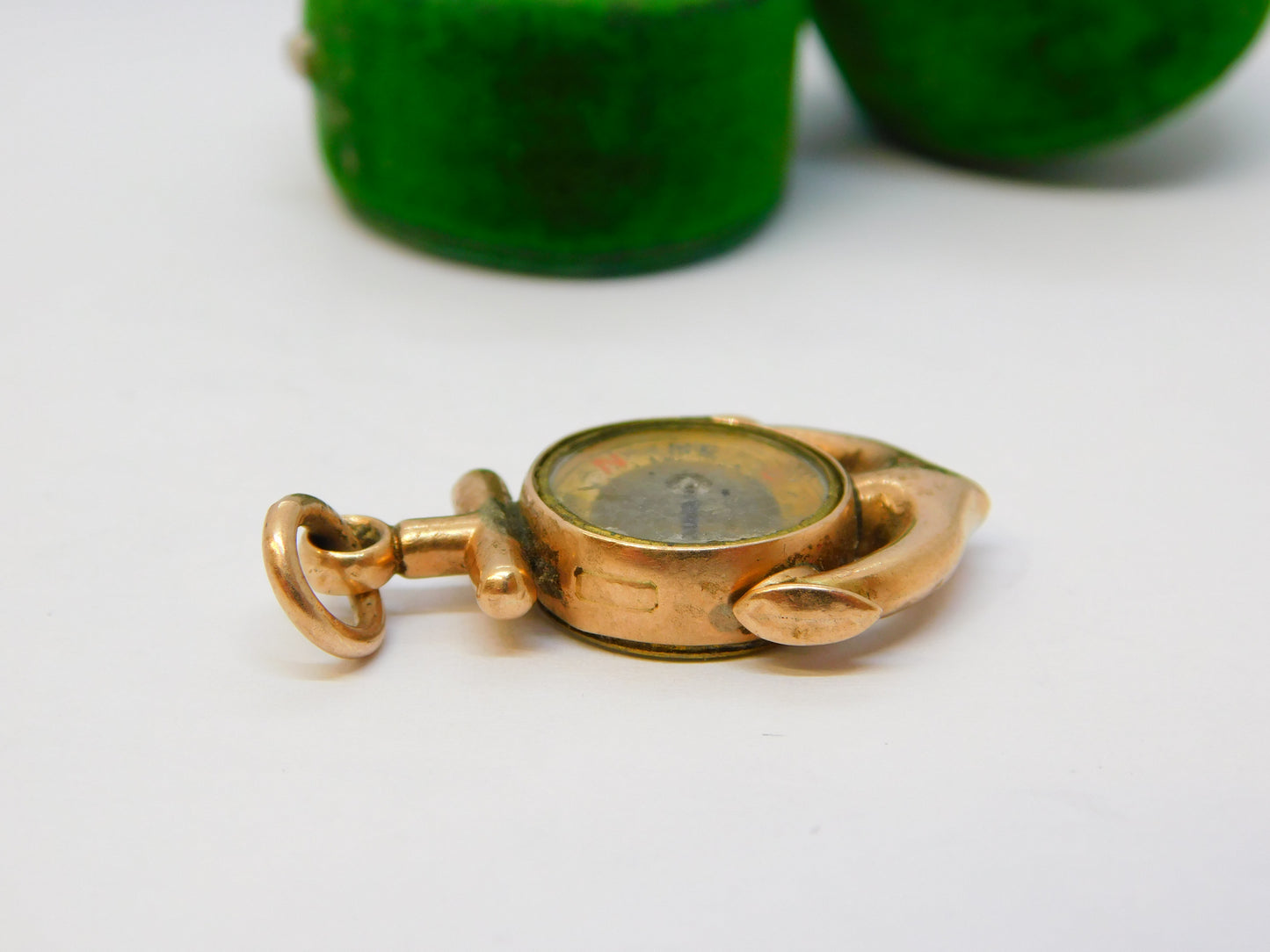 Victorian 9ct Gold Anchor of Hope Compass Set Sweetheart Pendant Antique c1890