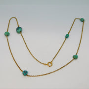 Victorian 9ct Yellow Gold & Raw Turquoise Set Cable Necklace Antique c1880
