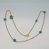 Victorian 9ct Yellow Gold & Raw Turquoise Set Cable Necklace Antique c1880