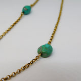 Victorian 9ct Yellow Gold & Raw Turquoise Set Cable Necklace Antique c1880