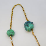 Victorian 9ct Yellow Gold & Raw Turquoise Set Cable Necklace Antique c1880