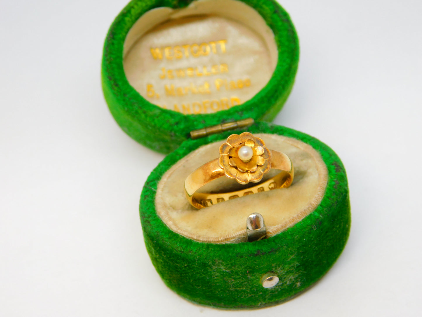 Victorian 22ct Yellow Gold & Seed Pearl Floral Dress Ring Antique 1881 Birmingham