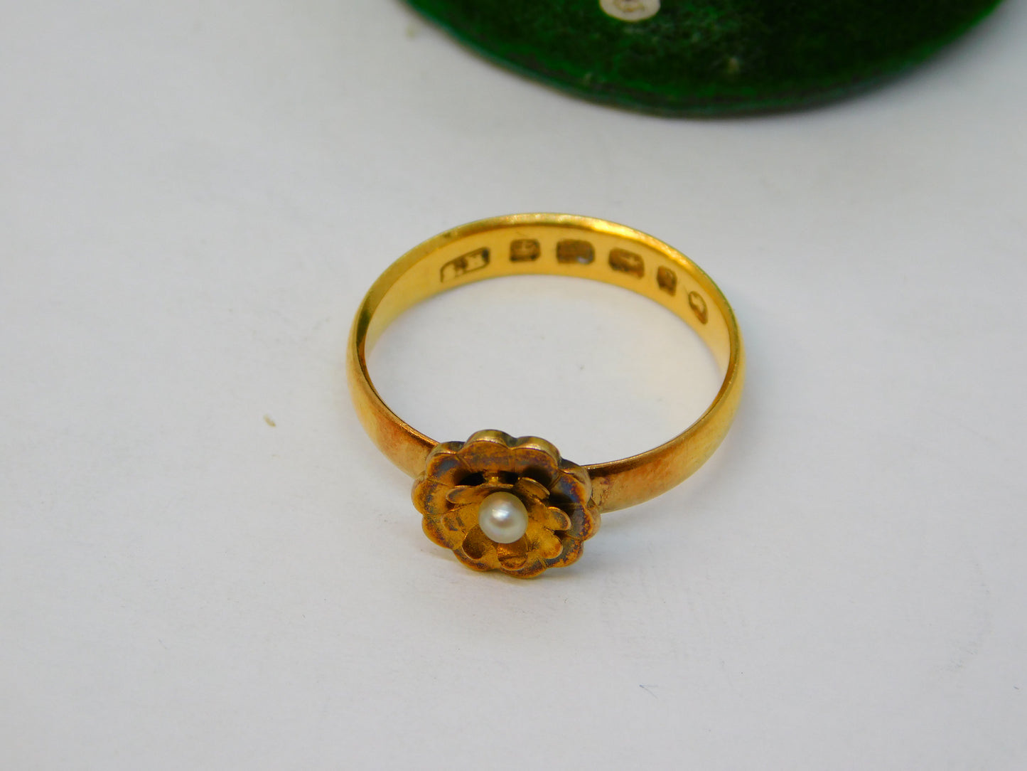 Victorian 22ct Yellow Gold & Seed Pearl Floral Dress Ring Antique 1881 Birmingham