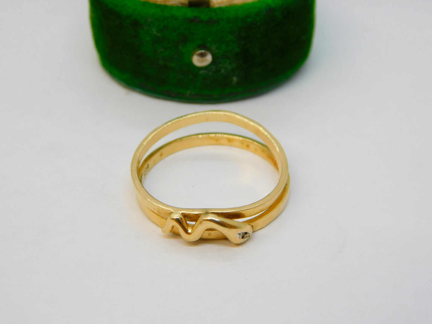 14ct Yellow Gold & Diamond Double Band Snake Pattern Ring Vintage c1980