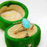 Victorian 9ct Rose Gold Cabochon Cut Raw Turquoise Dress Ring Antique c1880