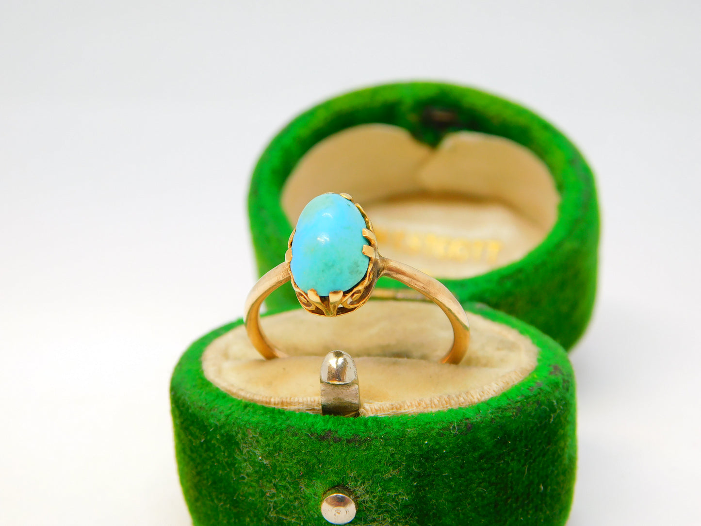 Victorian 9ct Rose Gold Cabochon Cut Raw Turquoise Dress Ring Antique c1880