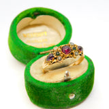 Victorian 15ct Yellow Gold, Garnet, Tourmaline & Seed Pearl Dress Ring Antique 1871 Birmingham