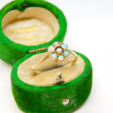Victorian 9ct Gold, Opal & Seed Pearl Floral Dress Ring Antique c1890