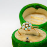 Victorian 9ct Gold, Opal & Seed Pearl Floral Dress Ring Antique c1890