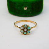 Victorian 9ct Gold, Opal & Seed Pearl Floral Dress Ring Antique c1890