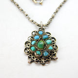Victorian Sterling Silver Natural Turquoise Set Floral Drop Necklace c1880