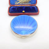Sterling Silver Blue Guilloche Enamel Pocket Compact 1931 Birmingham Antique