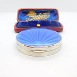 Sterling Silver Blue Guilloche Enamel Pocket Compact 1931 Birmingham Antique