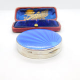 Sterling Silver Blue Guilloche Enamel Pocket Compact 1931 Birmingham Antique