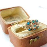 Victorian 9ct Yellow Gold, Turquoise & Seed Pearl Dress Ring 1877 Birmingham