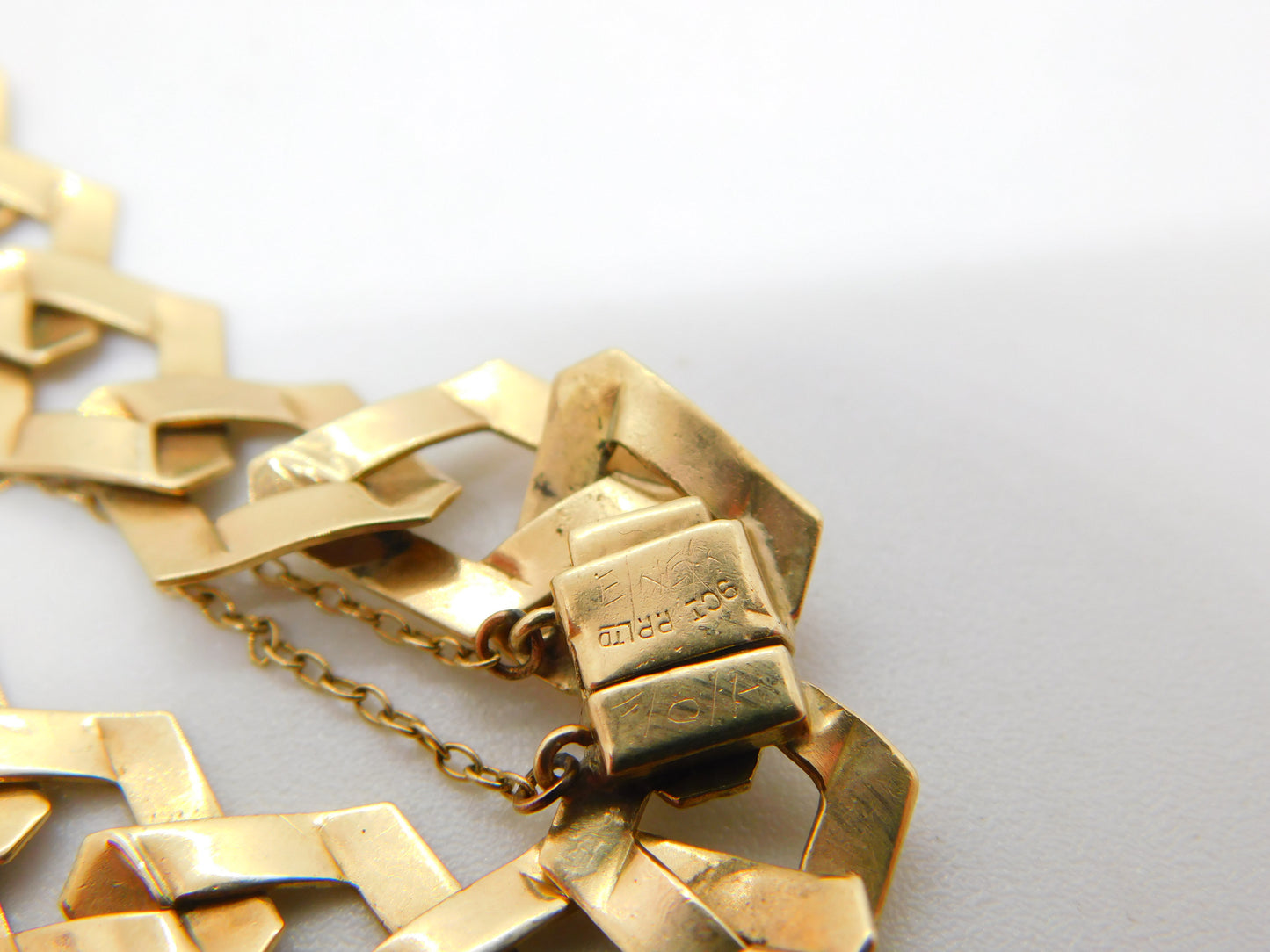 9ct Yellow Gold Modernist Square Link Designer Chain Bracelet Vintage c1970