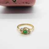 14ct Yellow Gold, Emerald & Diamond Crossover Ring Vintage c1970