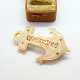 Victorian Carved Mother of Pearl Anchor of Hope 'Redeemed' Brooch c1850 Antique