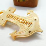 Victorian Carved Mother of Pearl Anchor of Hope 'Redeemed' Brooch c1850 Antique
