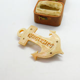 Victorian Carved Mother of Pearl Anchor of Hope 'Redeemed' Brooch c1850 Antique