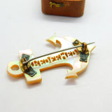 Victorian Carved Mother of Pearl Anchor of Hope 'Redeemed' Brooch c1850 Antique