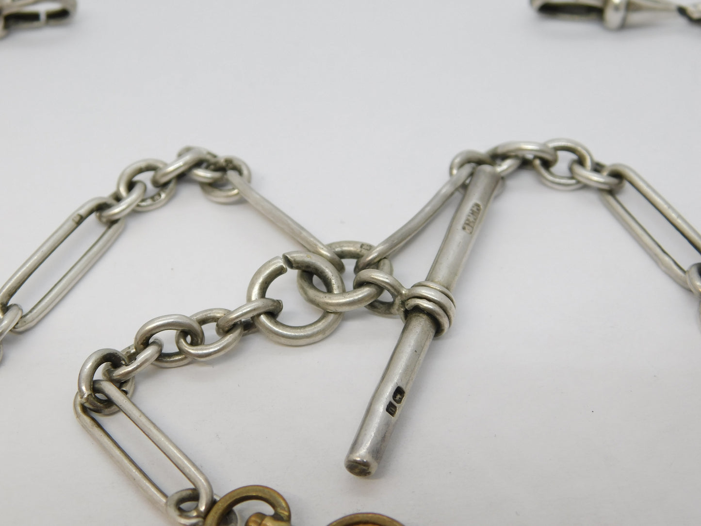 Sterling Silver Trombone Link Double Albert Watch Chain Antique 1919 Birmingham