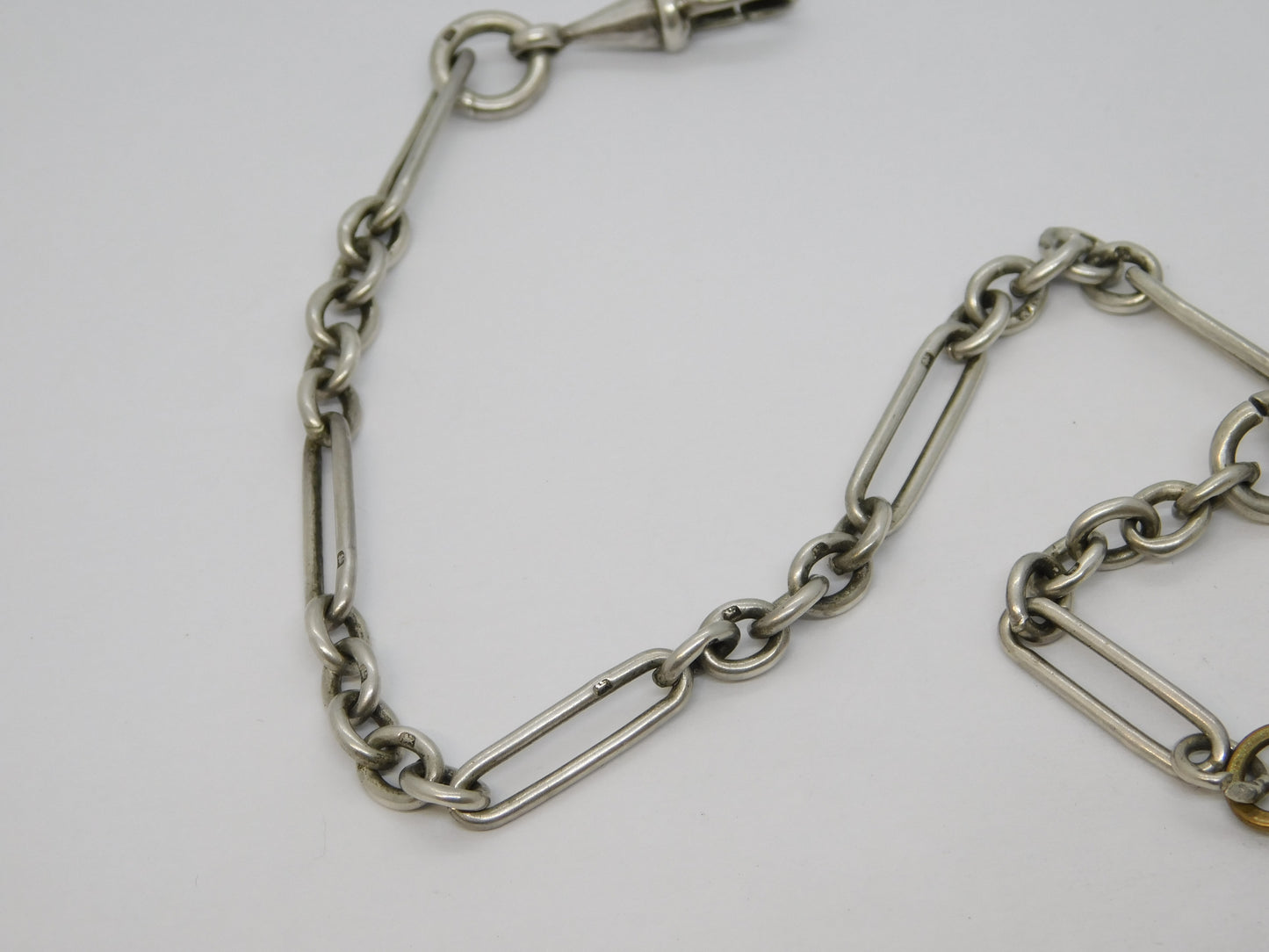Sterling Silver Trombone Link Double Albert Watch Chain Antique 1919 Birmingham