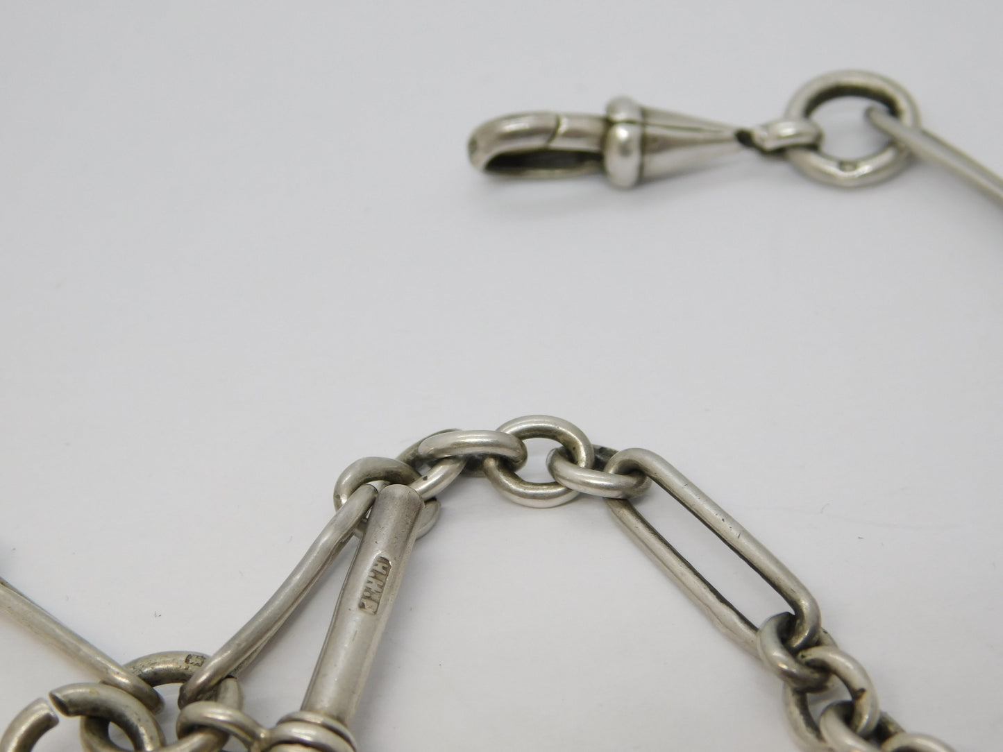Sterling Silver Trombone Link Double Albert Watch Chain Antique 1919 Birmingham