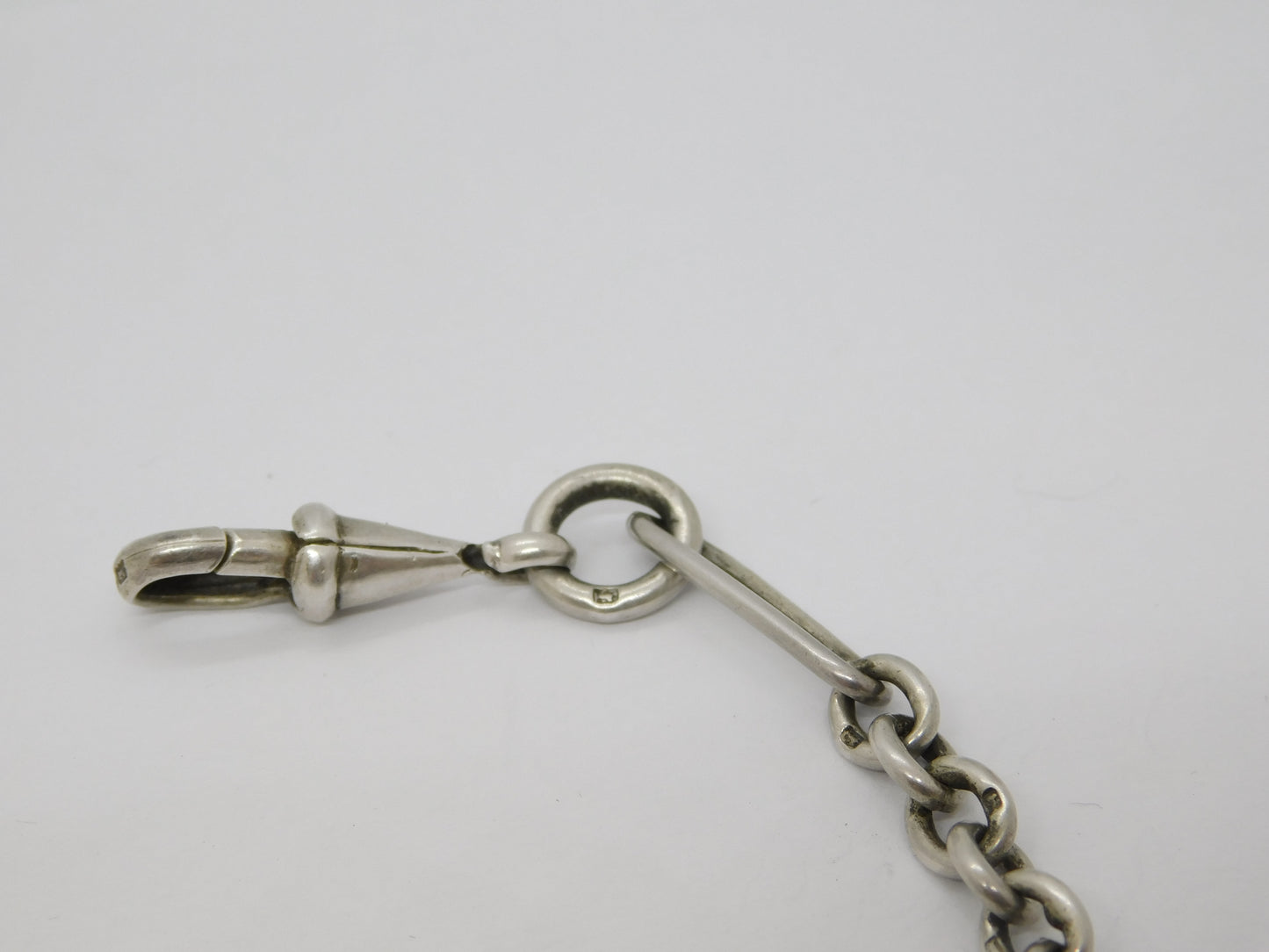 Sterling Silver Trombone Link Double Albert Watch Chain Antique 1919 Birmingham