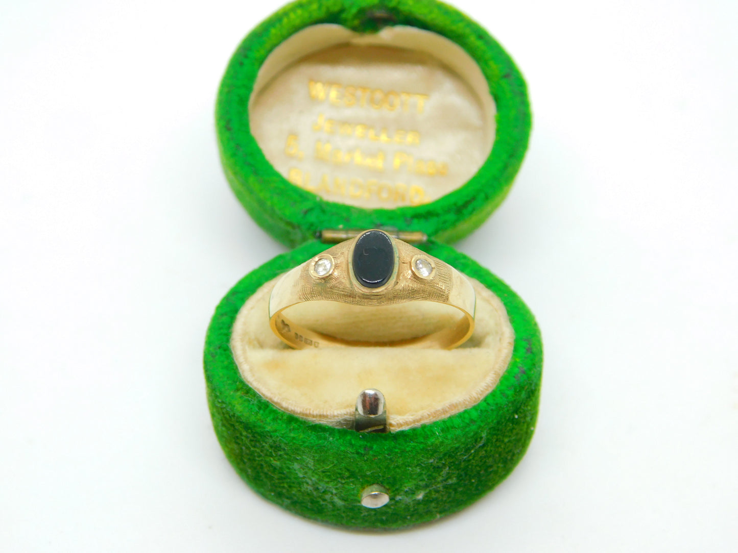 9ct Yellow Gold Three Stone Amethyst & Diamond Dress Ring Vintage Birmingham