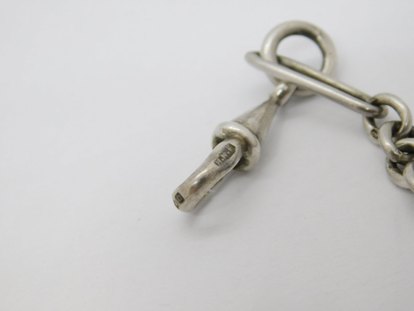 Sterling Silver Trombone Link Double Albert Watch Chain Antique 1919 Birmingham