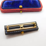 15ct Gold, Pearl & Jet Two Line Mourning Brooch Antique c1900 Victorian