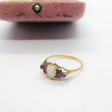 9ct Yellow Gold, Amethyst & Cabochon Opal Band Ring 1982 London Vintage
