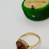 9ct Yellow Gold Cabochon Cut Bohemian Garnet Floral Cluster Ring Vintage c1970