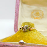 18ct Yellow Gold & 0.2ct Diamond Crossover Ring Antique c1920 Art Deco