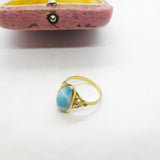14ct Yellow Gold Cabochon Cut Blue Larimar Set Band Ring Vintage c1970