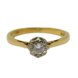 18ct Yellow Gold 0.2ct Diamond Set Solitaire Ring Vintage 1969 London