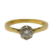 18ct Yellow Gold 0.2ct Diamond Set Solitaire Ring Vintage 1969 London