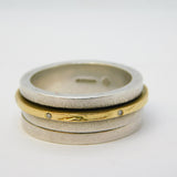 Sterling Silver, Gold & Diamond Set Spinner Ring Vintage 2000 Edinburgh